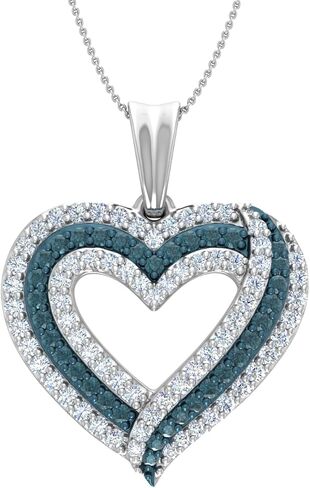 FINEROCK 1/2 Carat Blue Diamond & White Diamond Heart Pendant Necklace in 925 Sterling Silver or 18K Yellow Gold over Sterling Silver in Saudi Arabia