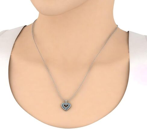 FINEROCK 1/2 Carat Blue Diamond & White Diamond Heart Pendant Necklace in 925 Sterling Silver or 18K Yellow Gold over Sterling Silver in Saudi Arabia