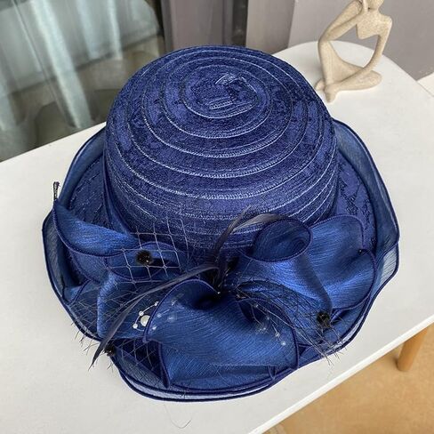 Vintage Organza Derby Hat Kentucky Hats Fascinator for Women Summer Solid Color Sun Hat Cloche Bowler Hat in Kuwait