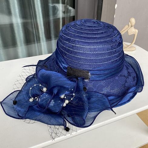 Vintage Organza Derby Hat Kentucky Hats Fascinator for Women Summer Solid Color Sun Hat Cloche Bowler Hat in Kuwait