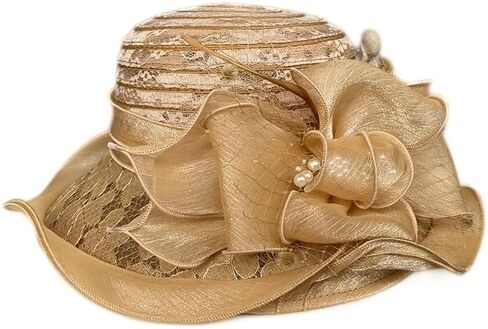 Vintage Organza Derby Hat Kentucky Hats Fascinator for Women Summer Solid Color Sun Hat Cloche Bowler Hat in Kuwait