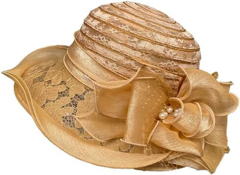Vintage Organza Derby Hat Kentucky Hats Fascinator for Women Summer Solid Color Sun Hat Cloche Bowler Hat in Kuwait