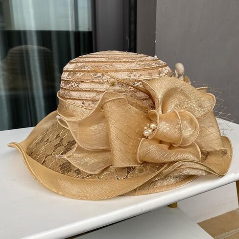 Vintage Organza Derby Hat Kentucky Hats Fascinator for Women Summer Solid Color Sun Hat Cloche Bowler Hat in Kuwait