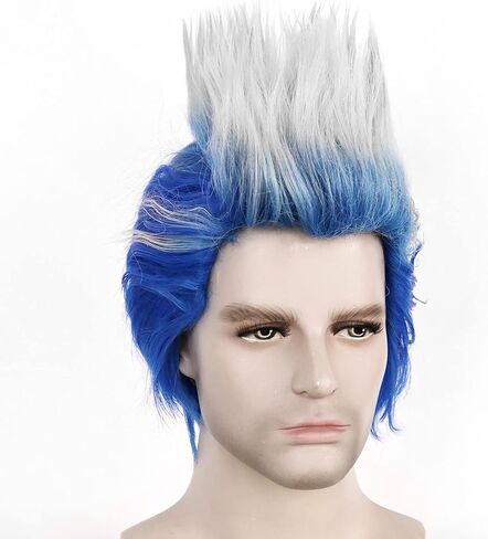 Anogol Wig Cap+( 1 Blue Magic Stone ) Short Blue Gradient White Wig for Men Short Straight Wig Synthetic Wig for Movie Cosplay Costume Wig for Halloween Party in Saudi Arabia