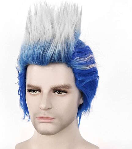 Anogol Wig Cap+( 1 Blue Magic Stone ) Short Blue Gradient White Wig for Men Short Straight Wig Synthetic Wig for Movie Cosplay Costume Wig for Halloween Party in Saudi Arabia