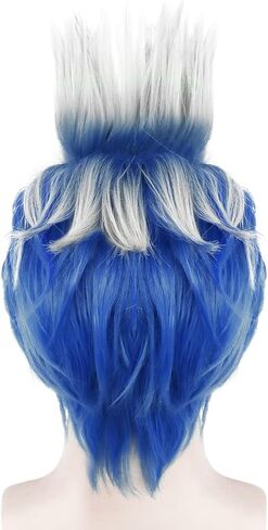 Anogol Wig Cap+( 1 Blue Magic Stone ) Short Blue Gradient White Wig for Men Short Straight Wig Synthetic Wig for Movie Cosplay Costume Wig for Halloween Party in Saudi Arabia