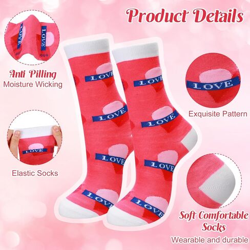 Shinymoon 24 Pair Valentine's Day Socks, Women's Cotton Socks Heart Love Animals Gift Patterned Socks for Mom Friends Sister (Heart) in Kuwait