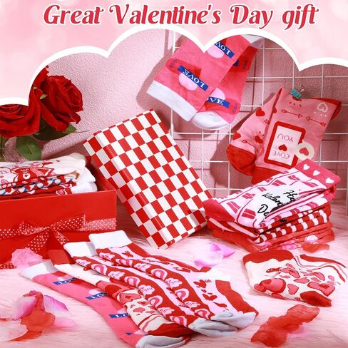 Shinymoon 24 Pair Valentine's Day Socks, Women's Cotton Socks Heart Love Animals Gift Patterned Socks for Mom Friends Sister (Heart) in Kuwait
