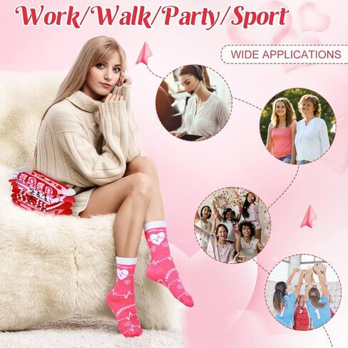 Shinymoon 24 Pair Valentine's Day Socks, Women's Cotton Socks Heart Love Animals Gift Patterned Socks for Mom Friends Sister (Heart) in Kuwait