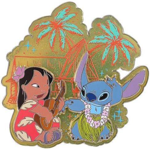 Disney Lilo & Stitch Collectors Pins, Themed Jewelry, Lilo & Stitch Hula Scenery, 3" x 3", Amazon Exclusive in Saudi Arabia