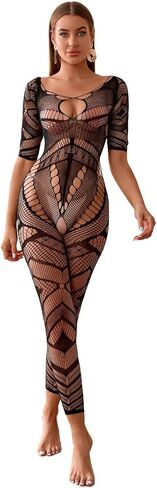 Tender Whisper Women Sexy Crotchless Underwear Hollow Lingerie Babydoll Striped Mesh Sleepwear Half-sleeves Bodystocking in Saudi Arabia