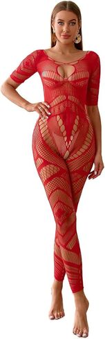 Tender Whisper Women Sexy Crotchless Underwear Hollow Lingerie Babydoll Striped Mesh Sleepwear Half-sleeves Bodystocking in Saudi Arabia