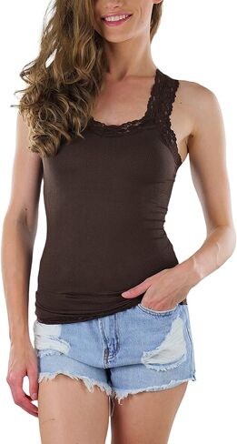 ToBeInStyle Women’s Wrinkled Seamless Camisole Top w/Floral Lace Trim Straps in Saudi Arabia