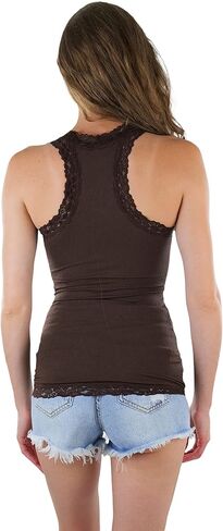 ToBeInStyle Women’s Wrinkled Seamless Camisole Top w/Floral Lace Trim Straps in Saudi Arabia