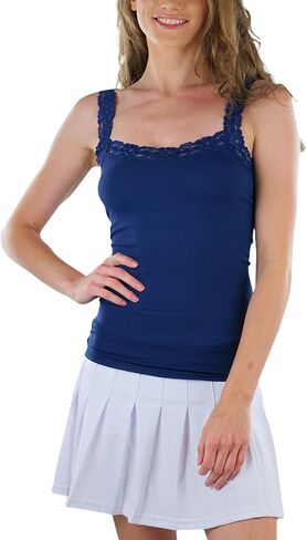 ToBeInStyle Women’s Wrinkled Seamless Camisole Top w/Floral Lace Trim Straps in Saudi Arabia