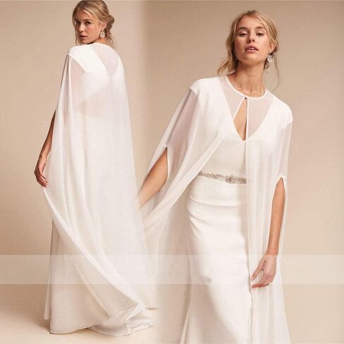 Kelaixiang Bridal Wedding Capes Veils Chiffon Bridal Wraps Cathedral Length Wedding Cloak with Arm Hole in Saudi Arabia