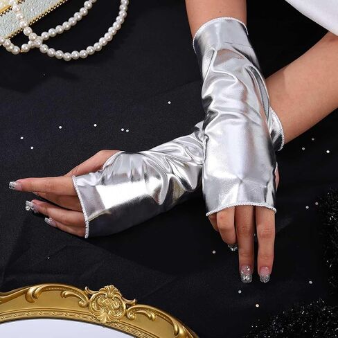Punk Fingerless Gloves Sexy Show Fingers Gloves Shiny Stretchy Gloves for Women and Girls in Kuwait
