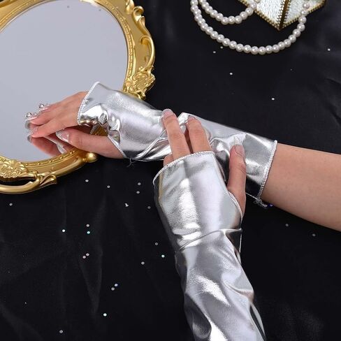 Punk Fingerless Gloves Sexy Show Fingers Gloves Shiny Stretchy Gloves for Women and Girls in Kuwait