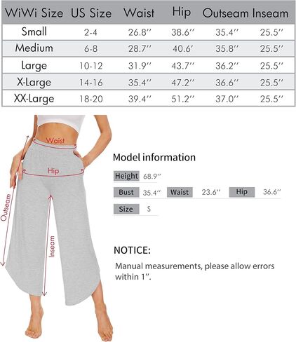 WiWi Viscose from Bamboo Pajama Bottoms Wide Leg Capri Pj Pants for Women Soft Lounge High Waist Cool Sweatpants S-XXL in Saudi Arabia