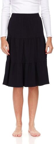 Womens/Teens Ribbed Tiered Midi Skirt with Elastic Waist Knee Length in Kuwait