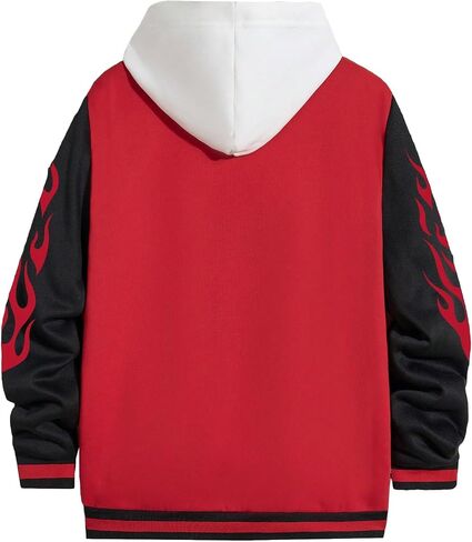 WDIRARA Men's Letter Graphic Baseball Jacket Striped Trim Drop Shoulder Long Sleeve Varsity Outerwear Without Hoodie Red Black Large in Saudi Arabia