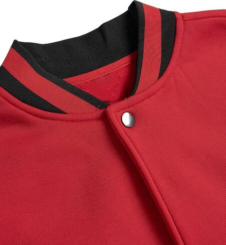 WDIRARA Men's Letter Graphic Baseball Jacket Striped Trim Drop Shoulder Long Sleeve Varsity Outerwear Without Hoodie Red Black Large in Saudi Arabia