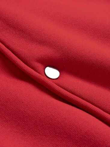 WDIRARA Men's Letter Graphic Baseball Jacket Striped Trim Drop Shoulder Long Sleeve Varsity Outerwear Without Hoodie Red Black Large in Saudi Arabia