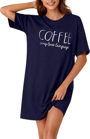 OPOIPIN Women's Nightgowns Short Sleeve Letter Crew Neck Casual Sleepshirts Loose Pajama Dress Sleepwear in Saudi Arabia