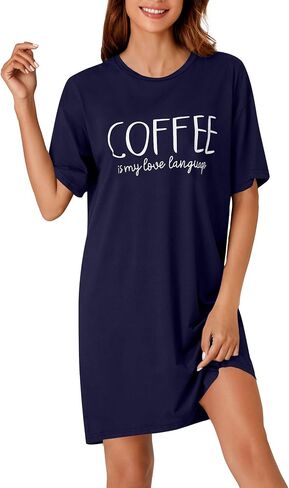 OPOIPIN Women's Nightgowns Short Sleeve Letter Crew Neck Casual Sleepshirts Loose Pajama Dress Sleepwear in Saudi Arabia