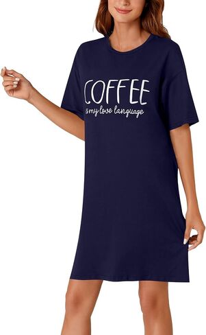 OPOIPIN Women's Nightgowns Short Sleeve Letter Crew Neck Casual Sleepshirts Loose Pajama Dress Sleepwear in Saudi Arabia