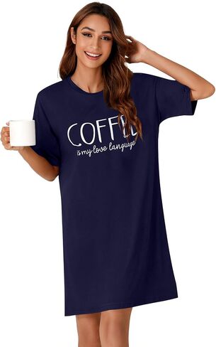 OPOIPIN Women's Nightgowns Short Sleeve Letter Crew Neck Casual Sleepshirts Loose Pajama Dress Sleepwear in Saudi Arabia