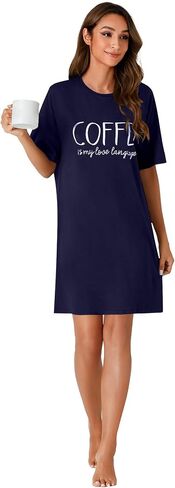 OPOIPIN Women's Nightgowns Short Sleeve Letter Crew Neck Casual Sleepshirts Loose Pajama Dress Sleepwear in Saudi Arabia