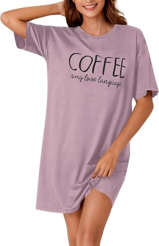 OPOIPIN Women's Nightgowns Short Sleeve Letter Crew Neck Casual Sleepshirts Loose Pajama Dress Sleepwear in Saudi Arabia