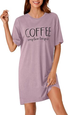OPOIPIN Women's Nightgowns Short Sleeve Letter Crew Neck Casual Sleepshirts Loose Pajama Dress Sleepwear in Saudi Arabia