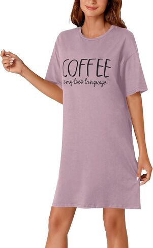OPOIPIN Women's Nightgowns Short Sleeve Letter Crew Neck Casual Sleepshirts Loose Pajama Dress Sleepwear in Saudi Arabia