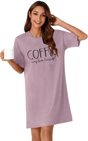 OPOIPIN Women's Nightgowns Short Sleeve Letter Crew Neck Casual Sleepshirts Loose Pajama Dress Sleepwear in Saudi Arabia
