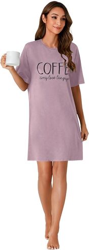 OPOIPIN Women's Nightgowns Short Sleeve Letter Crew Neck Casual Sleepshirts Loose Pajama Dress Sleepwear in Saudi Arabia