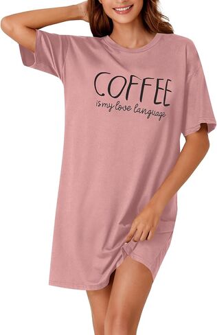 OPOIPIN Women's Nightgowns Short Sleeve Letter Crew Neck Casual Sleepshirts Loose Pajama Dress Sleepwear in Saudi Arabia