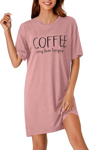 OPOIPIN Women's Nightgowns Short Sleeve Letter Crew Neck Casual Sleepshirts Loose Pajama Dress Sleepwear in Saudi Arabia