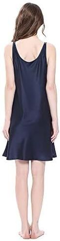 ثوب نوم حريري 100% من LilySilk للنساء 19 ملم حرير التوت قصير قميص نوم مثير للسيدات، أزرق داكن M in Kuwait