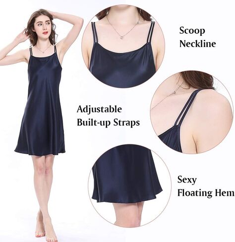 ثوب نوم حريري 100% من LilySilk للنساء 19 ملم حرير التوت قصير قميص نوم مثير للسيدات، أزرق داكن M in Kuwait