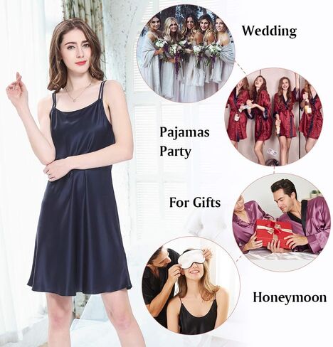 ثوب نوم حريري 100% من LilySilk للنساء 19 ملم حرير التوت قصير قميص نوم مثير للسيدات، أزرق داكن M in Kuwait