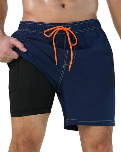 difficort Mens Swim Trunks with Compression Liner Quick-Dry Bathing Suit with Zipper Pockets in Saudi Arabia