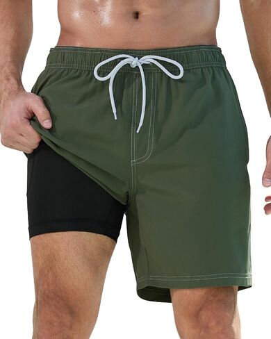 difficort Mens Swim Trunks with Compression Liner Quick-Dry Bathing Suit with Zipper Pockets in Saudi Arabia