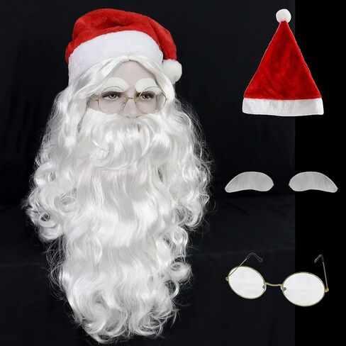 Anogol Wig Cap+ Santa Claus Wig with Beard( 2 Eyebrows + 1 Christmas Hat ) Santa Wig Cosplay Santa Claus Beard and Wig Set White Beard Wig Synthetic Hair for Christmas Costume Halloween Party Wig in Saudi Arabia