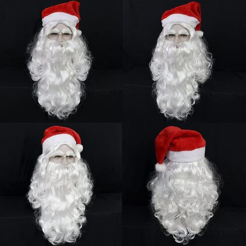 Anogol Wig Cap+ Santa Claus Wig with Beard( 2 Eyebrows + 1 Christmas Hat ) Santa Wig Cosplay Santa Claus Beard and Wig Set White Beard Wig Synthetic Hair for Christmas Costume Halloween Party Wig in Saudi Arabia