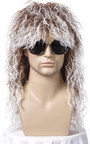 QACCF 80s الباروكات أزياء الهالوين شعر مستعار ذكر طويل Culry Punk معدن ثقيل شعر مستعار البوري (مزيج رمادي) in Kuwait