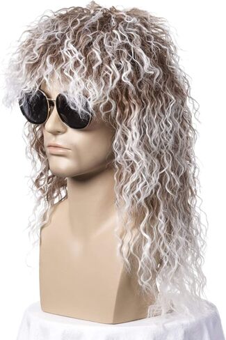 QACCF 80s الباروكات أزياء الهالوين شعر مستعار ذكر طويل Culry Punk معدن ثقيل شعر مستعار البوري (مزيج رمادي) in Kuwait