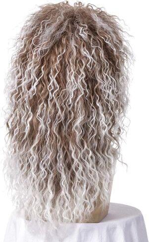 QACCF 80s الباروكات أزياء الهالوين شعر مستعار ذكر طويل Culry Punk معدن ثقيل شعر مستعار البوري (مزيج رمادي) in Kuwait