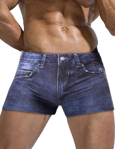 PJ PAUL JONES Men's Swim Trunks Denim Print Beach Swimwear Swimsuit Bikini Briefs in Saudi Arabia